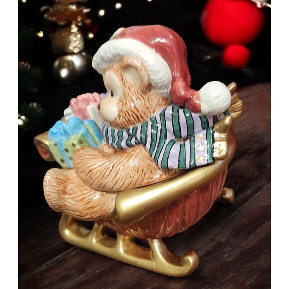 Fitz and Floyd Classics Teddy Bear in Sleigh Trinket Box in Original Box EUC - Picture 7 of 11